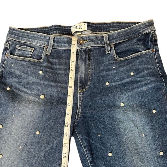 Paige Brigitte Pearl and Stud Embellished Ankle Cropped Jeans Size 32 Bling - Picture 5 of 15